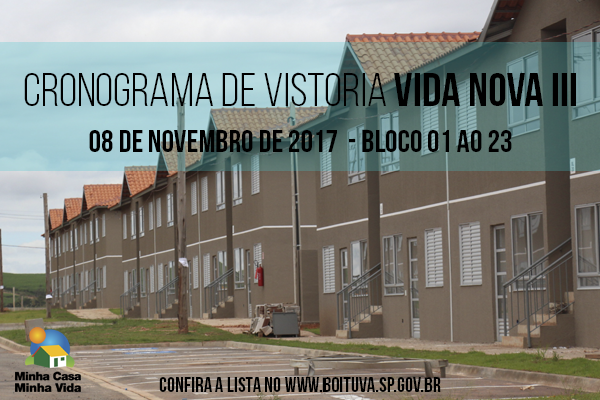 CRONOGRAMA DE VISTORIA VIDA NOVA III - 08 DE NOVEMBRO 01 AO 23.